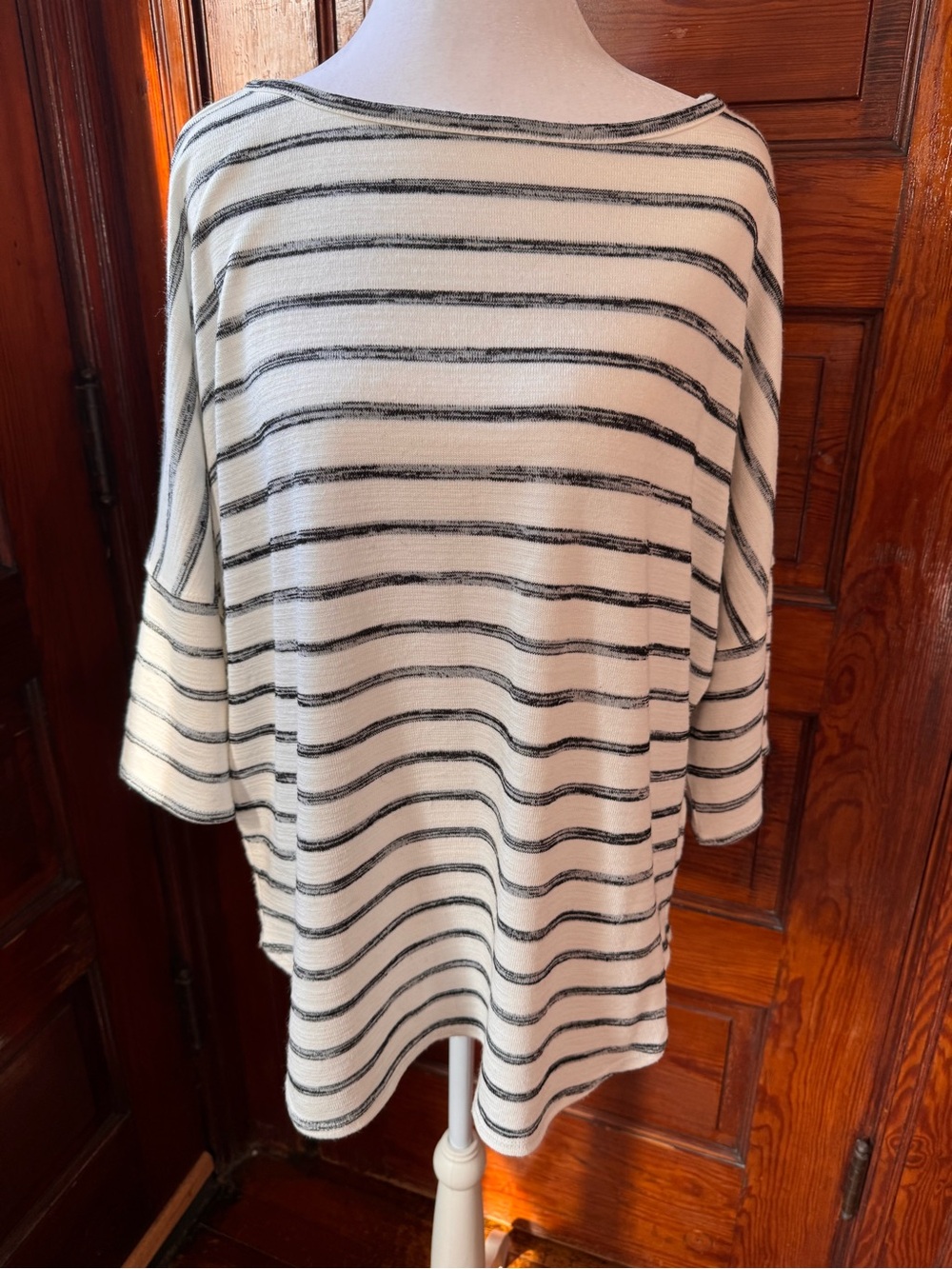 Max Studio Cream and Black Striped Knit Top- Medium